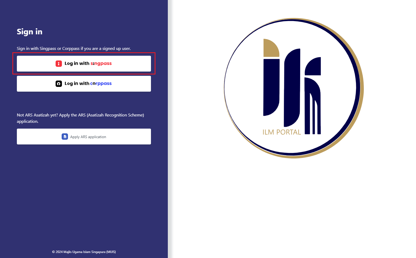 Log in with Singpass.