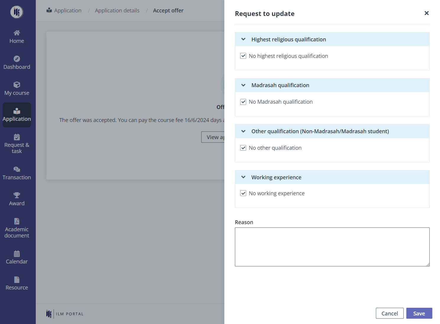 Request to update panel.