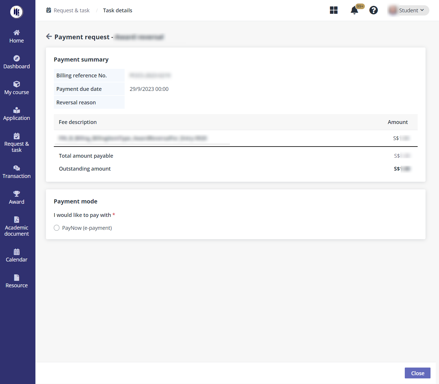 Payment summary.