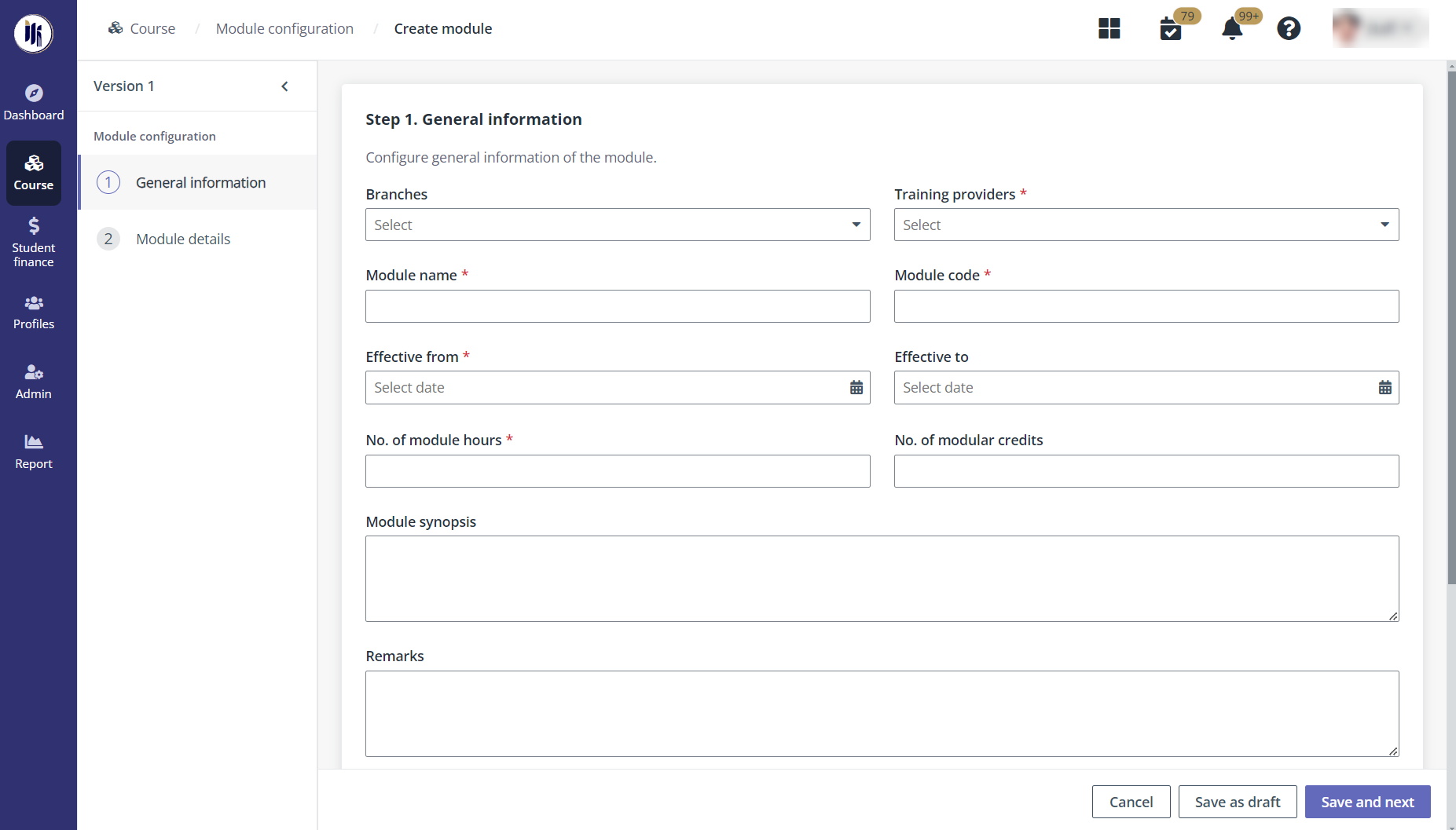 The Create module page.