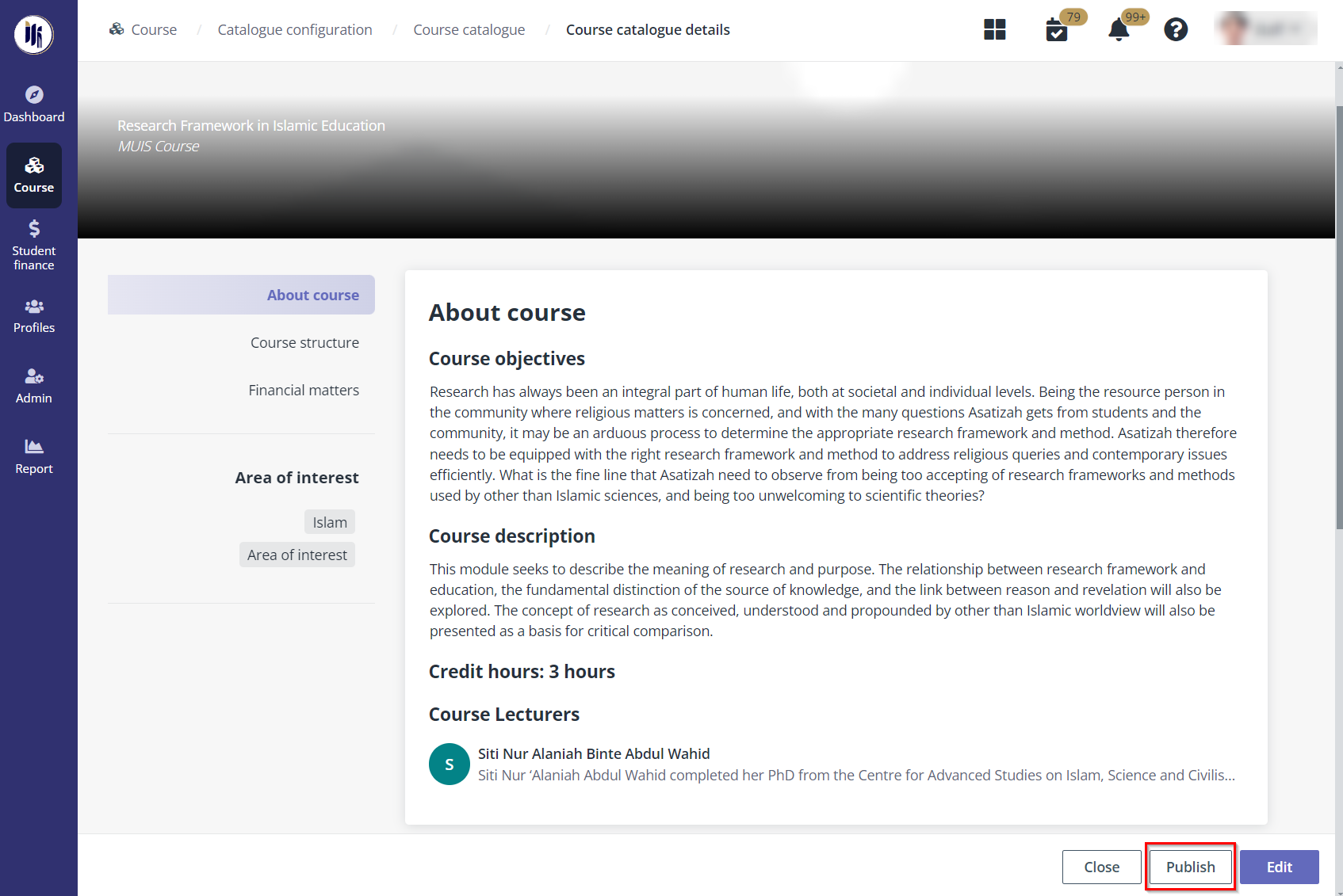 Publish course catalogue.
