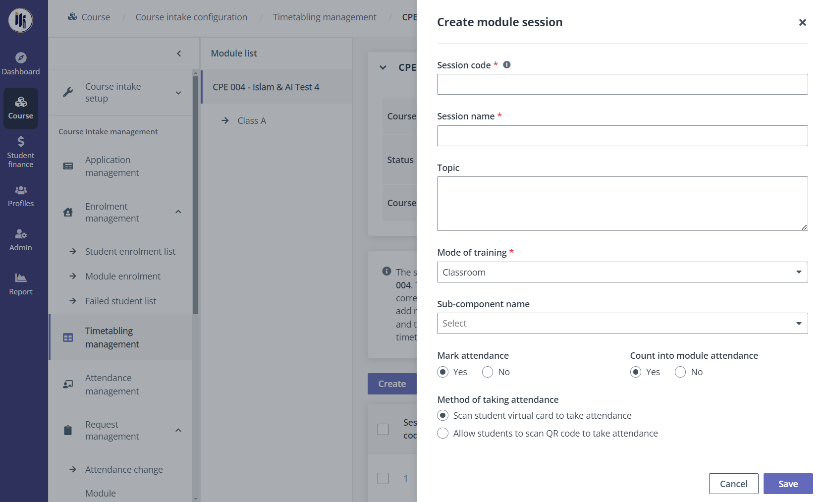 Create module session.