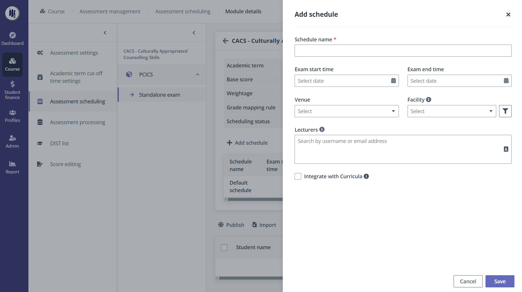 The Add schedule panel.