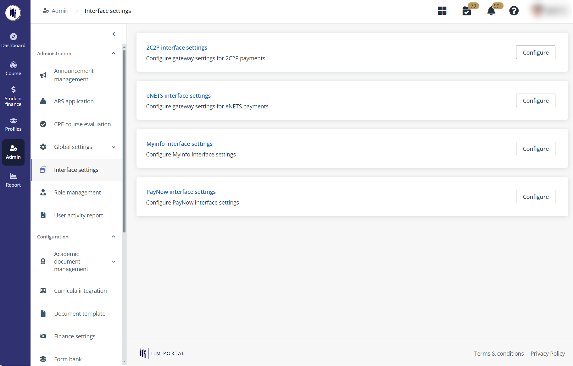 Interface settings.