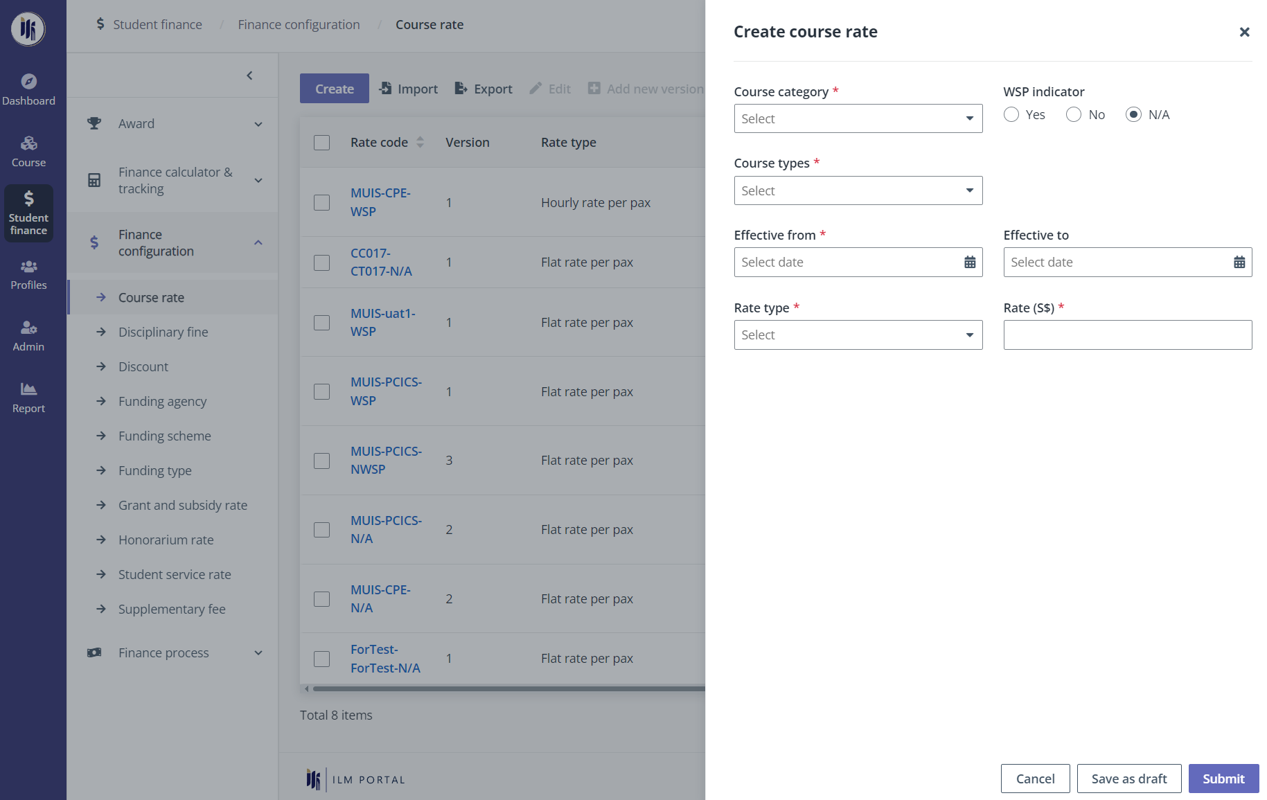 Create course rate.