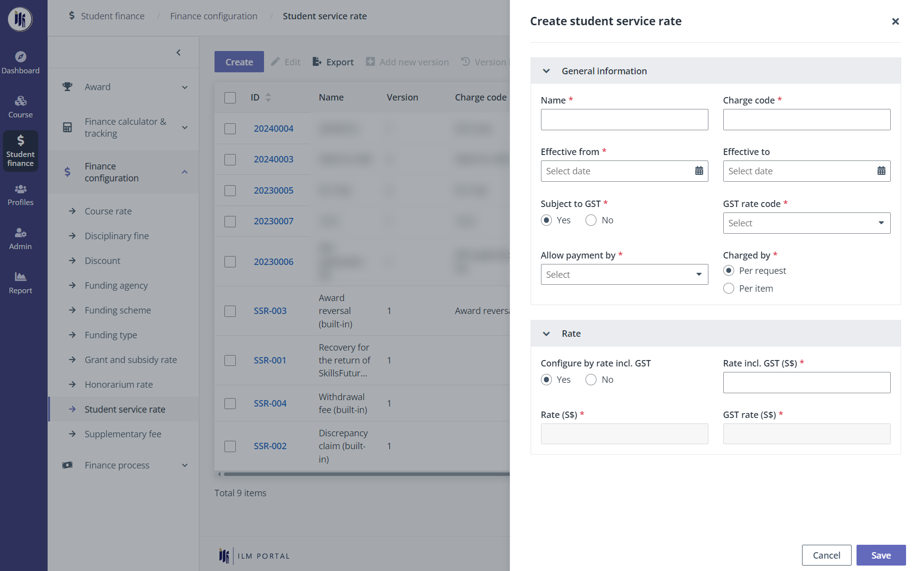 Create student service rate.
