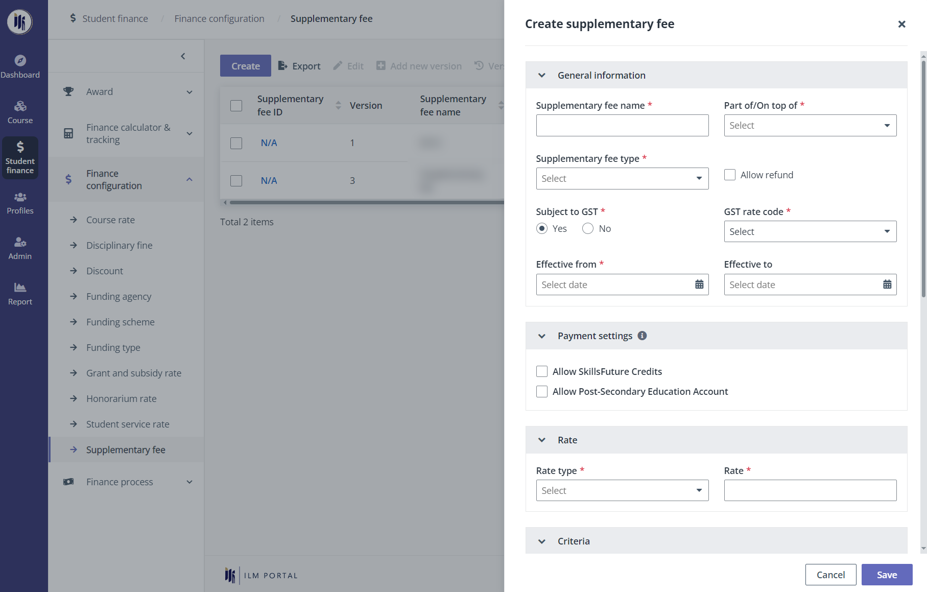Create supplementary fee.