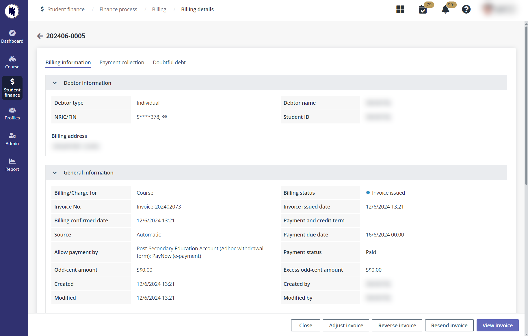 The Billing details page.