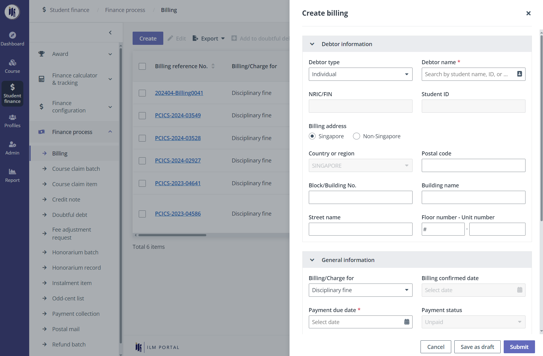 Create billing.