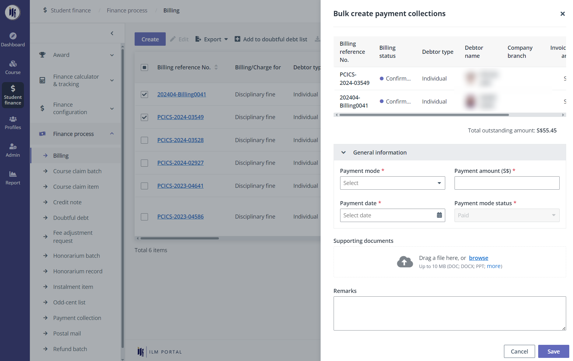 Bulk create payment collections.