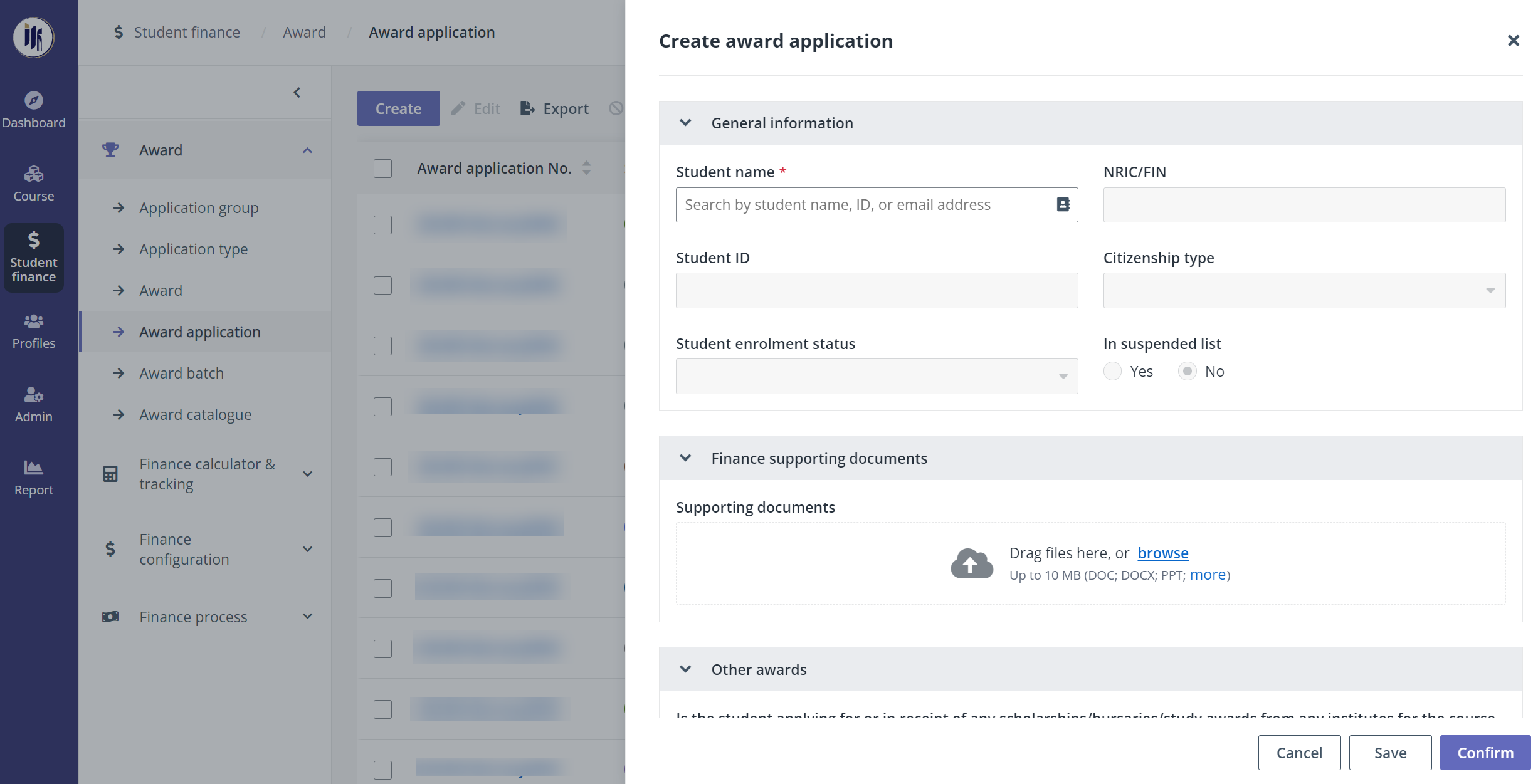 Create award application.
